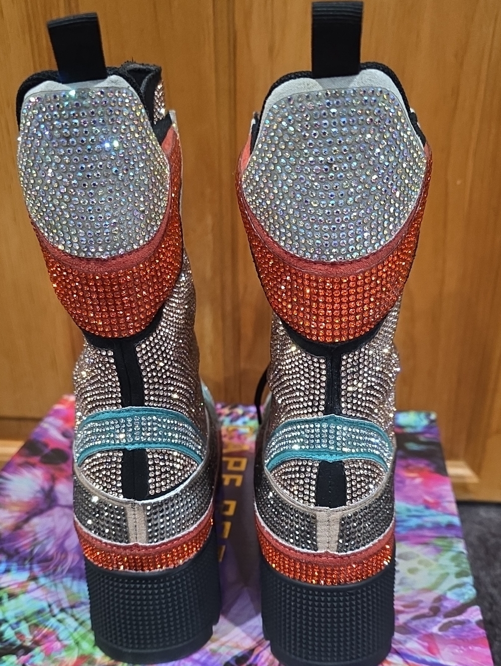 Cape Robbin Teal, Silver & Black Rhinestone Platform Boots - Picture 7 of 7